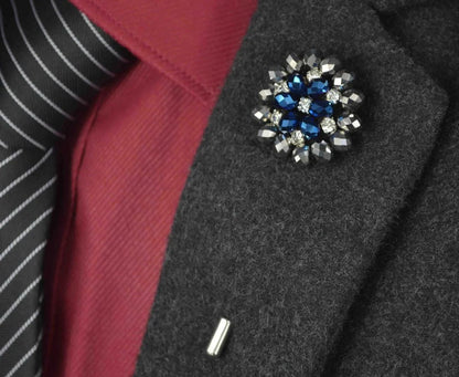 15PC Pack-Handmade Men'S Lapel Pin Rhinestone Crystal Flower Decor Boutonniere Pin for Suit Wedding Groom Groomsmen Brooch Rose Boutonniere (M1-M15) M1-M15