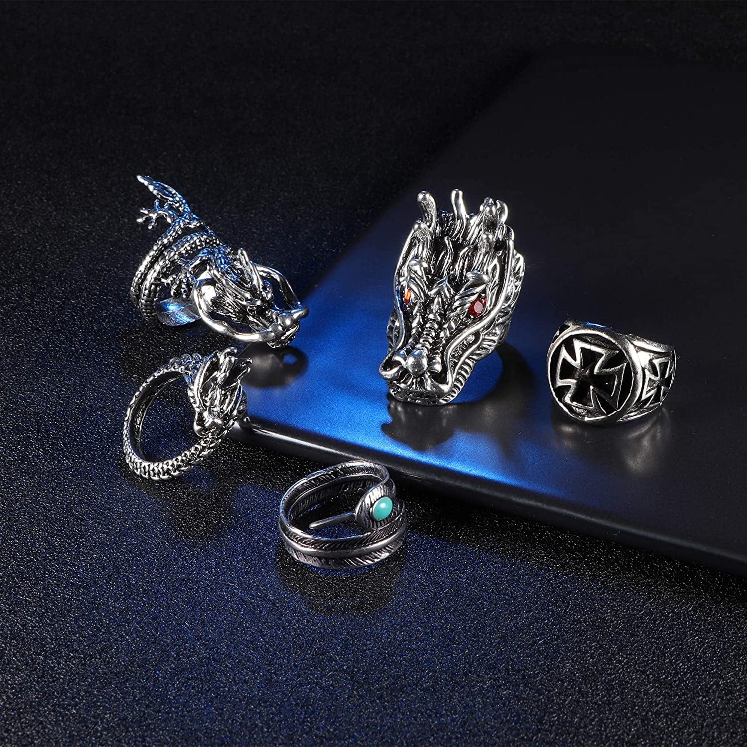 15Pcs Vintage Punk Rings for Men Women Snake Ring Dragon Open Rings Set Knuckle Stacking Ring Boho Finger Rings