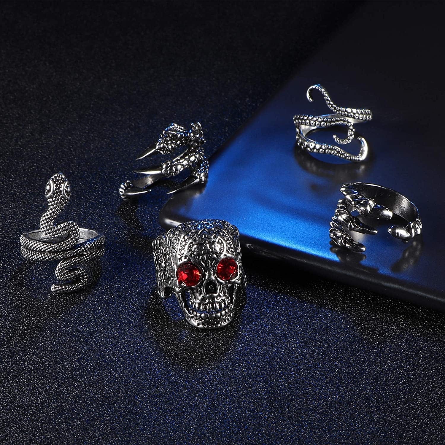 15Pcs Vintage Punk Rings for Men Women Snake Ring Dragon Open Rings Set Knuckle Stacking Ring Boho Finger Rings