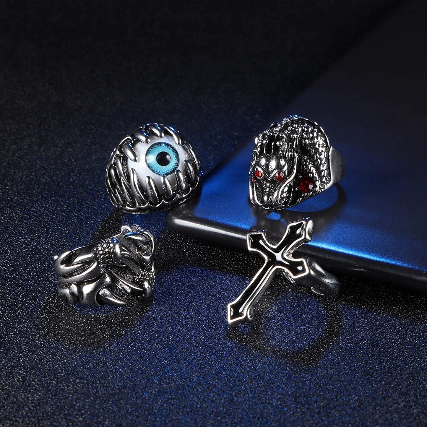 15Pcs Vintage Punk Rings for Men Women Snake Ring Dragon Open Rings Set Knuckle Stacking Ring Boho Finger Rings