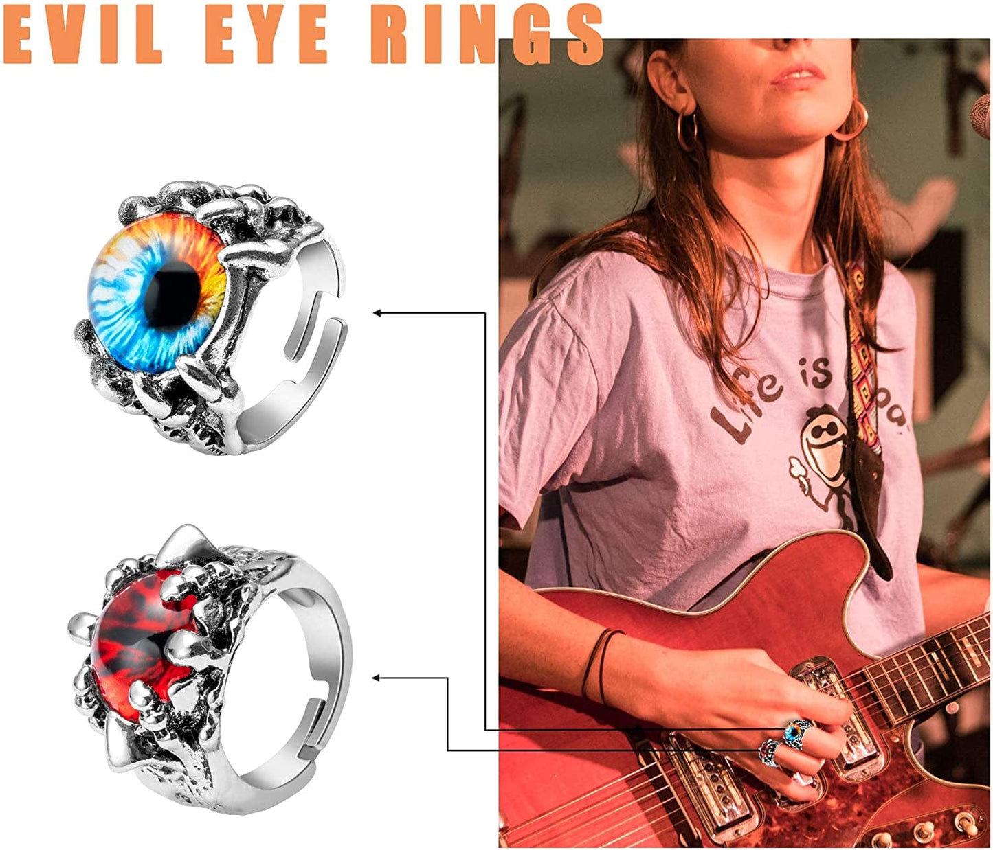 15Pcs Vintage Punk Rings Set, Gothic Alloy Biker Adjustable Rings, Skeleton Skull Evil Eye Chinese Dragon Claw Octopus Dragon Rings, Fashion Retro Black Silver Antique Jewelry