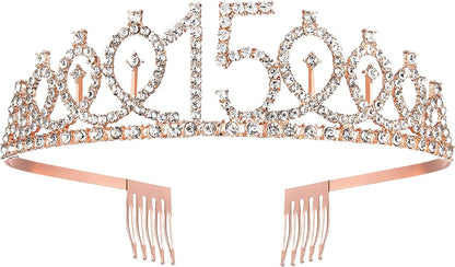15Th Birthday Sash and Tiara for Girls, Rose Gold Birthday Sash Crown 15 & Fabulous Sash and Tiara for Girls, 15Th Birthday Gifts for Happy 15Th Birthday Party Favor Supplies Apparel & Accessories > Clothing Accessories > Sashes BRT Bearingshui   