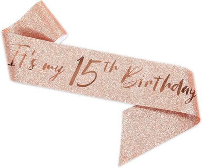 15Th Birthday Sash and Tiara for Girls, Rose Gold Birthday Sash Crown 15 & Fabulous Sash and Tiara for Girls, 15Th Birthday Gifts for Happy 15Th Birthday Party Favor Supplies Apparel & Accessories > Clothing Accessories > Sashes BRT Bearingshui   