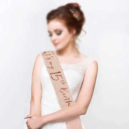 15Th Birthday Sash and Tiara for Girls, Rose Gold Birthday Sash Crown 15 & Fabulous Sash and Tiara for Girls, 15Th Birthday Gifts for Happy 15Th Birthday Party Favor Supplies Apparel & Accessories > Clothing Accessories > Sashes BRT Bearingshui   