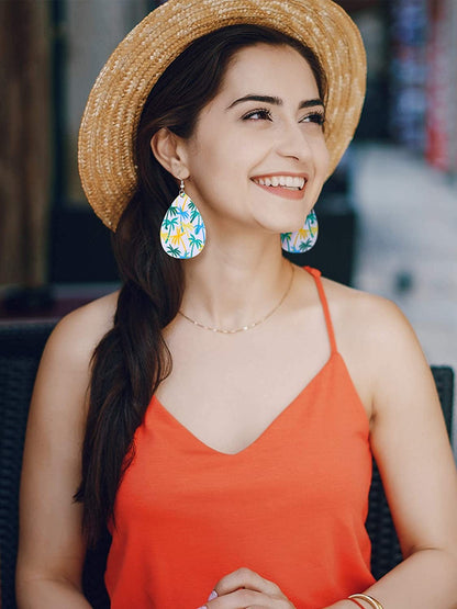 16 Pairs Hawaii Faux Leather Teardrop Earrings Summer Tropical Boho Lightweight Leaf Drop Earrings for Women Apparel & Accessories > Jewelry > Earrings Hicarer   