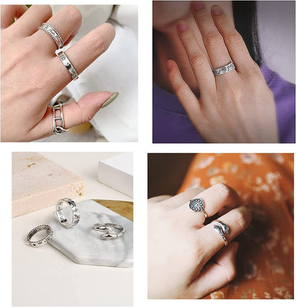 16 Pcs Silver Plated Frog Rings Set, Cute Animal Open Rings Pack, Vintage Goth Y2K Matching Rings, Cute and Stylish, Snake, Hug, Smiley Face, Moon and Sun Rings for Couples, Gift for Women Men Girls