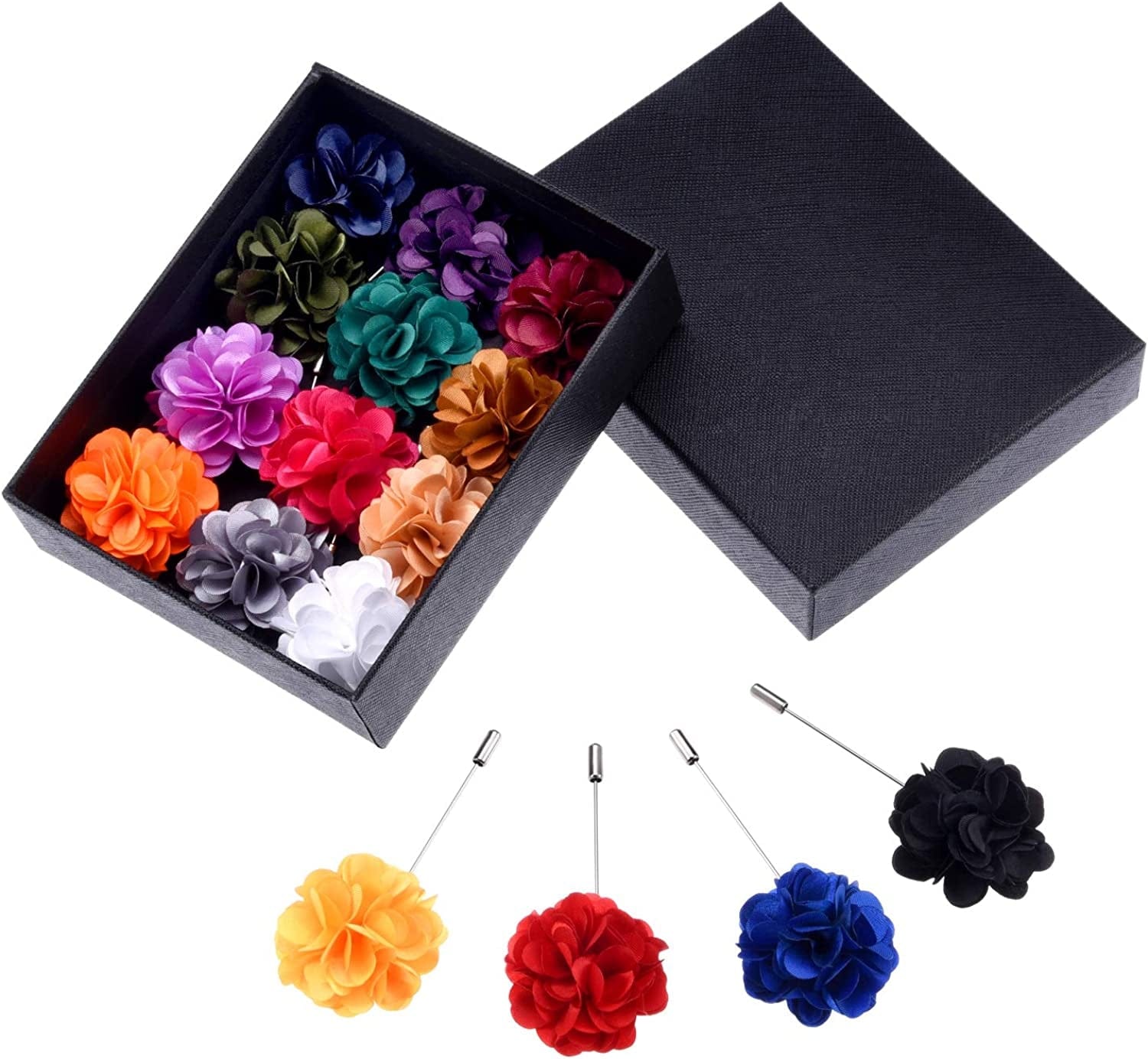 16 Pieces Flower Men'S Lapel Pins Handmade Satin Boutonniere Pin for Suit Wedding Groom with a Box(Multicolor 2)