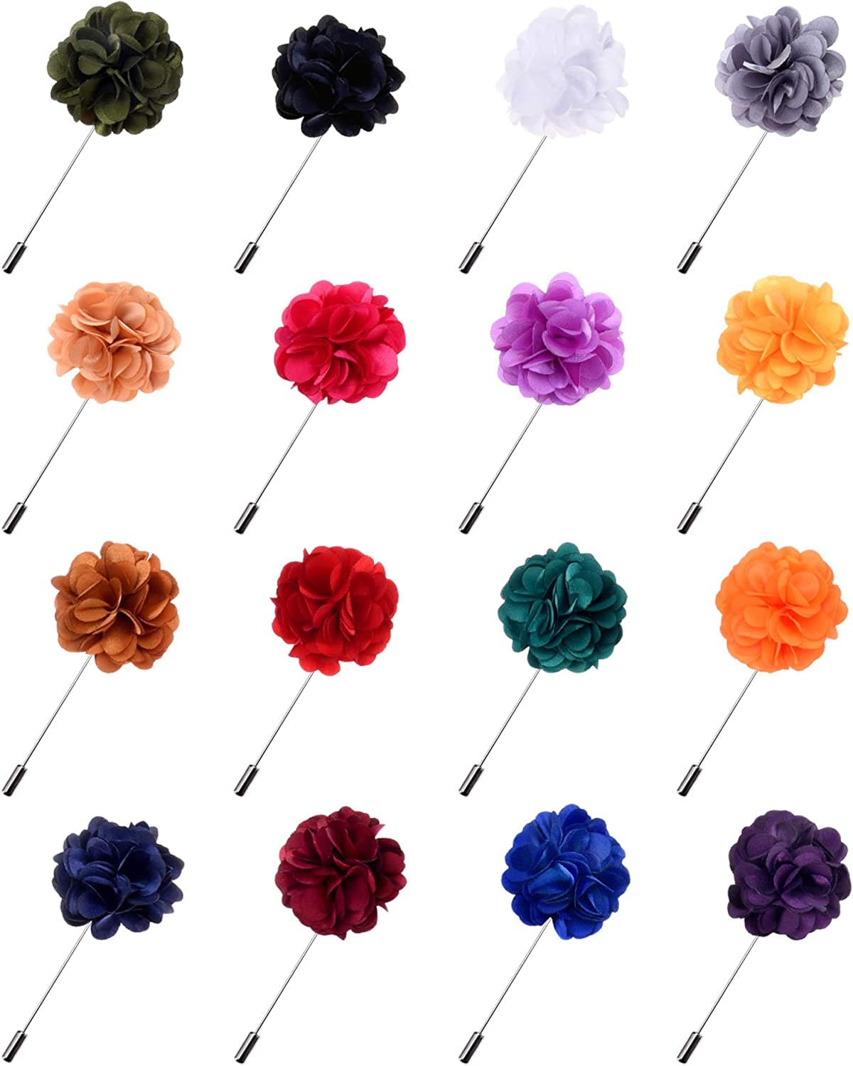 16 Pieces Flower Men'S Lapel Pins Handmade Satin Boutonniere Pin for Suit Wedding Groom with a Box(Multicolor 2)
