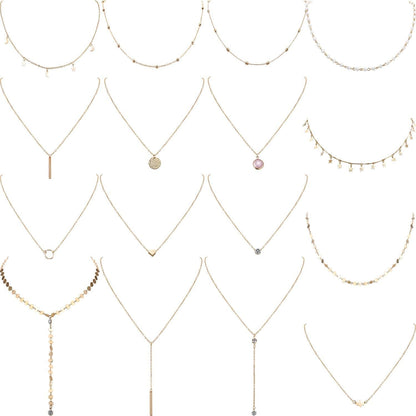 16 Pieces Layered Choker Necklace Adjustable Pendant Necklace Moon Sequins Choker Multilayer Chain Necklace Set for Women Girls Gold