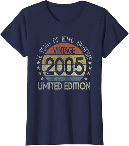 16 Year Old Gifts Vintage 2005 Limited Edition 16th Birthday T-Shirt Arts & Entertainment > Party & Celebration > Gift Giving BORN Navy Women Small