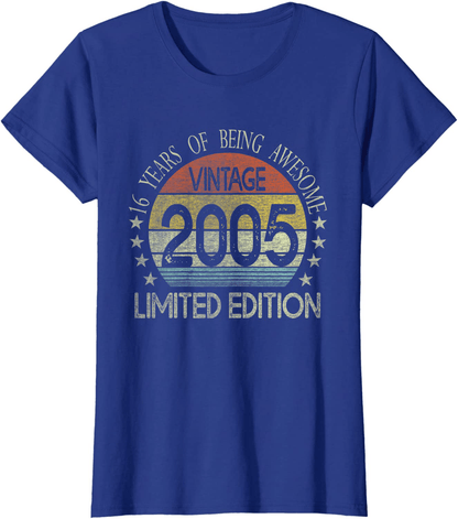 16 Year Old Gifts Vintage 2005 Limited Edition 16th Birthday T-Shirt Arts & Entertainment > Party & Celebration > Gift Giving BORN Royal Blue Women Large