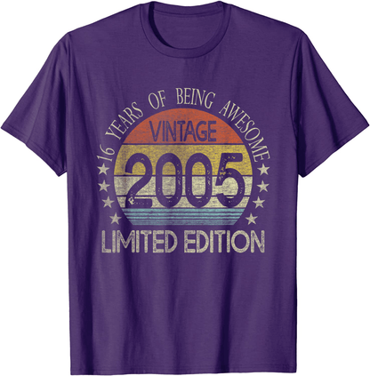 16 Year Old Gifts Vintage 2005 Limited Edition 16th Birthday T-Shirt Arts & Entertainment > Party & Celebration > Gift Giving BORN Purple Men 2XL