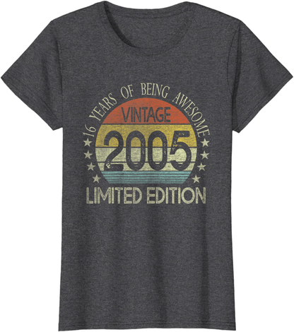 16 Year Old Gifts Vintage 2005 Limited Edition 16th Birthday T-Shirt Arts & Entertainment > Party & Celebration > Gift Giving BORN Dark Heather Women 2XL