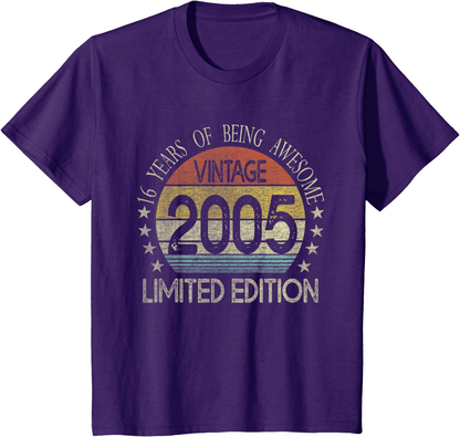 16 Year Old Gifts Vintage 2005 Limited Edition 16th Birthday T-Shirt Arts & Entertainment > Party & Celebration > Gift Giving BORN Purple Youth Kids 10