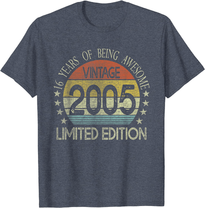 16 Year Old Gifts Vintage 2005 Limited Edition 16th Birthday T-Shirt Arts & Entertainment > Party & Celebration > Gift Giving BORN Heather Blue Men 2XL