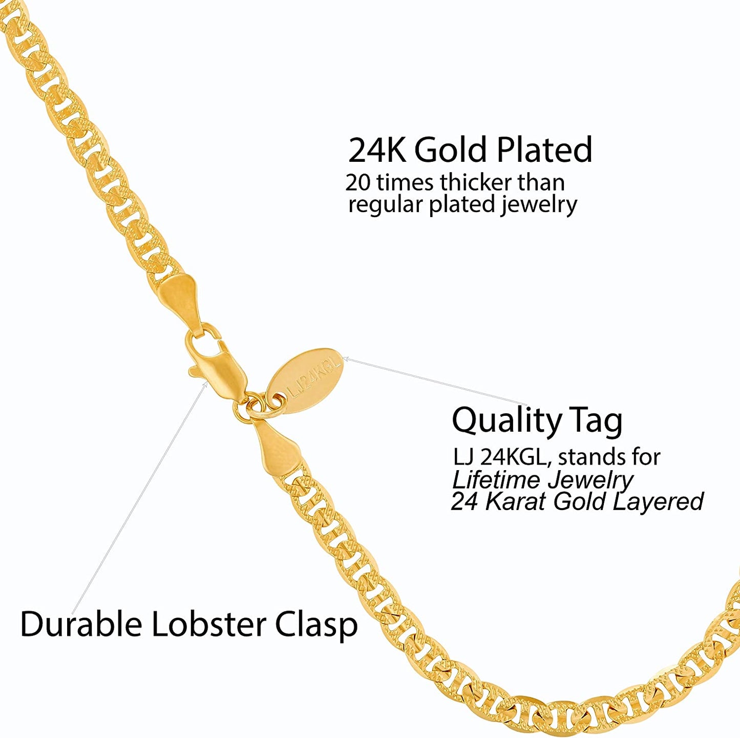 LIFETIME JEWELRY 4Mm Mariner Link Chain Anklet for Women & Men 24K Gold Plated Apparel & Accessories > Jewelry > Anklets LIFETIME JEWELRY   