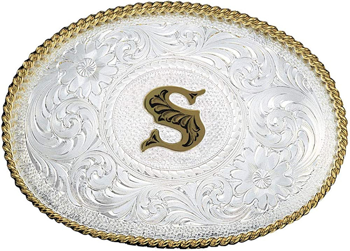 Montana Silversmiths Initial Letter Silver Engraved Gold Trim Western Belt Buckle Apparel & Accessories > Clothing Accessories > Belt Buckles Montana Silversmiths Initial S  