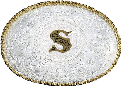 Montana Silversmiths Initial Letter Silver Engraved Gold Trim Western Belt Buckle Apparel & Accessories > Clothing Accessories > Belt Buckles Montana Silversmiths Initial S  