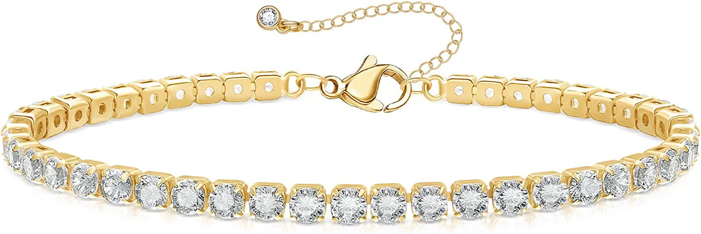 Kissyan Gold Ankle Bracelets for Women, Dainty 14K Gold Plated Anklets Cuban Link Chain Ankles Adjustable Snake Tennis Anklet Bracelet Tiny Beach Foot Jewelry Gifts for Women Girls Apparel & Accessories > Jewelry > Anklets KissYan Gold-tennis anklet  