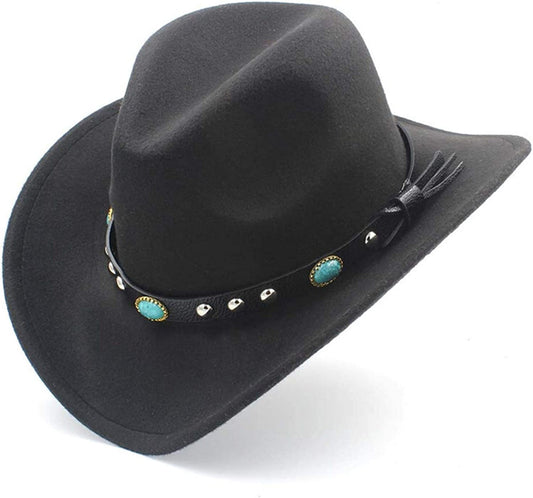 Jdon-Hats, Womens Fashion Western Cowboy Hat with Roll up Brim Felt Cowgirl Sombrero Caps Apparel & Accessories > Clothing Accessories > Hats Jdon-hats,   