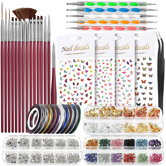 Nail Art Brushes Kit, Teenitor Nail Art Tool with Nail Dotting Tools, 3D Butterfly Nail Art Stickers, Nail Art Rhinestones and Pick up Tweezer, Nail Foil Flakes, Nail Art Striping Tape Health & Beauty > Personal Care > Cosmetics > Cosmetic Tools > Nail Tools Teenitor Rose red  