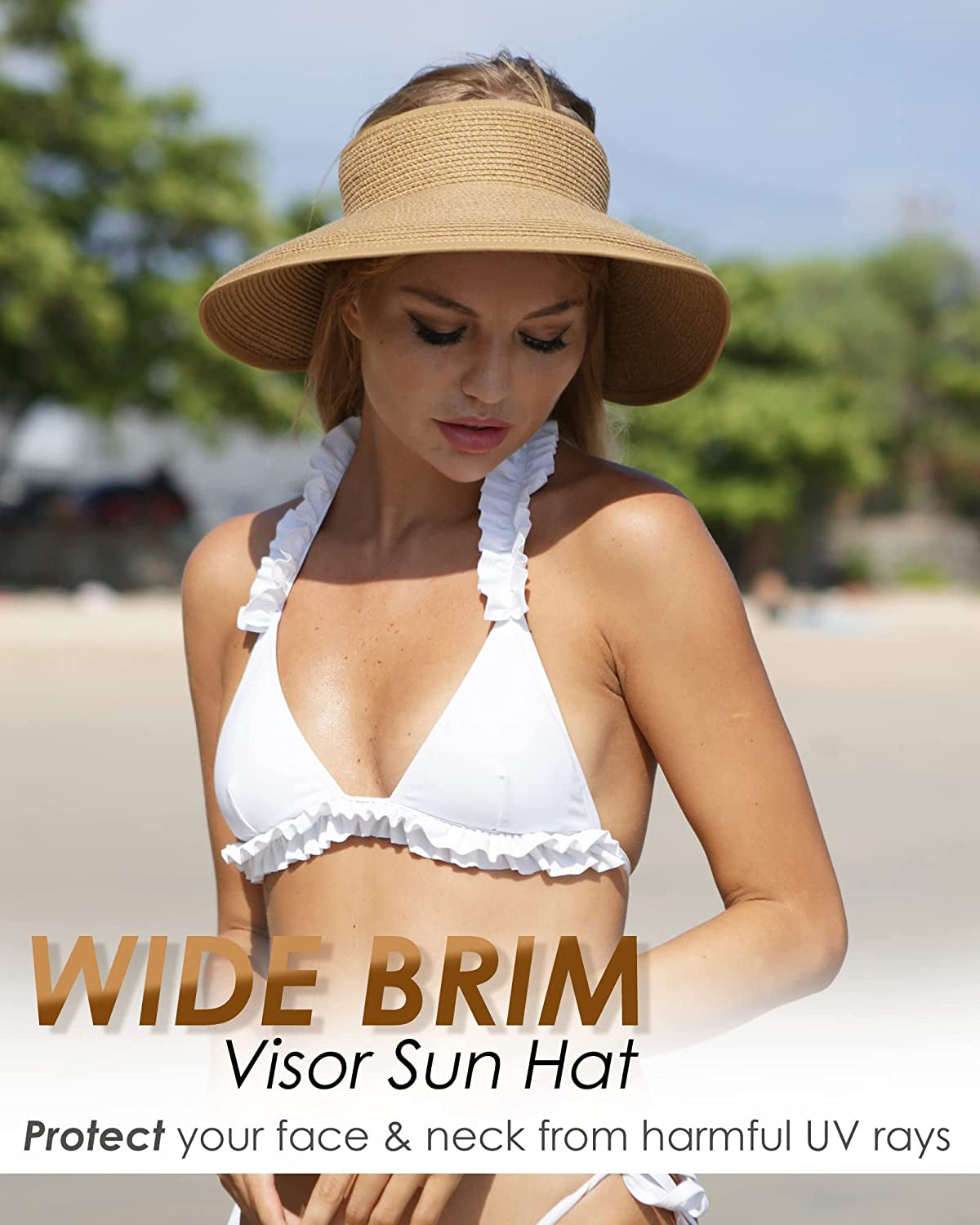 FURTALK Sun Visor Hats for Women Wide Brim Straw Roll up Ponytail Summer Beach Hat UV UPF Packable Foldable Travel Apparel & Accessories > Clothing Accessories > Hats KYLIE MAX   