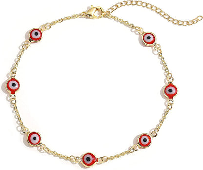 SLOONG Evil Eye Anklet Bracelet for Women Girls 14K Gold Plated Beach Foot Anklet Bracelet Summer Jewelry Beads Anklet Set, Adjustabe Size Apparel & Accessories > Jewelry > Anklets SLOONG Red  