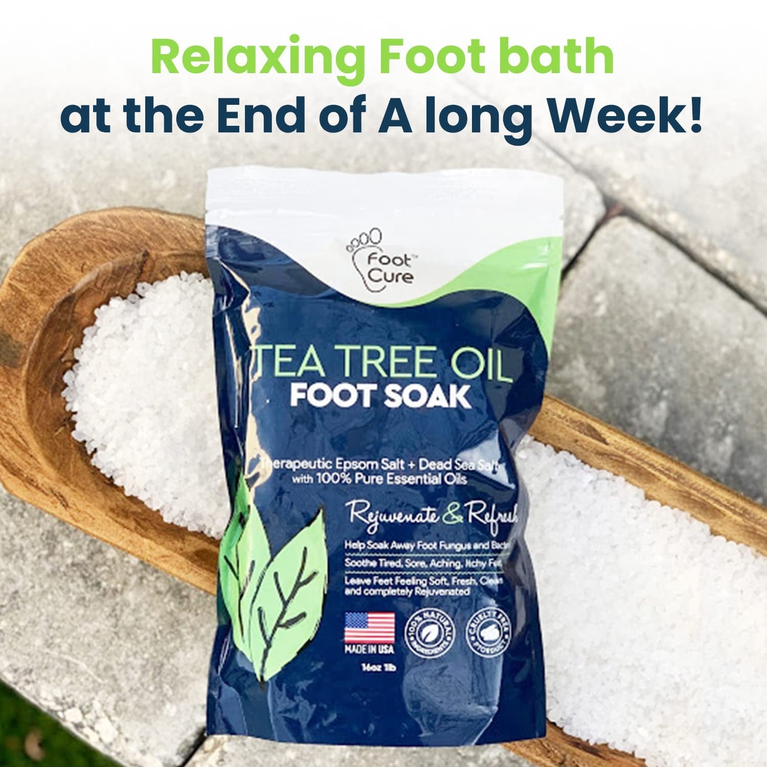 Tea Tree Oil Foot Soak with Epsom Salt - for Toenail Repair, Athletes Foot & Softens Calluses - Soothes Sore & Tired Feet, Nail Discoloration, Foot Odor Scent, Spa Pedicure, Foot Care - Made in USA, 16 Oz Health & Beauty > Personal Care > Foot Care FOOT CURE   
