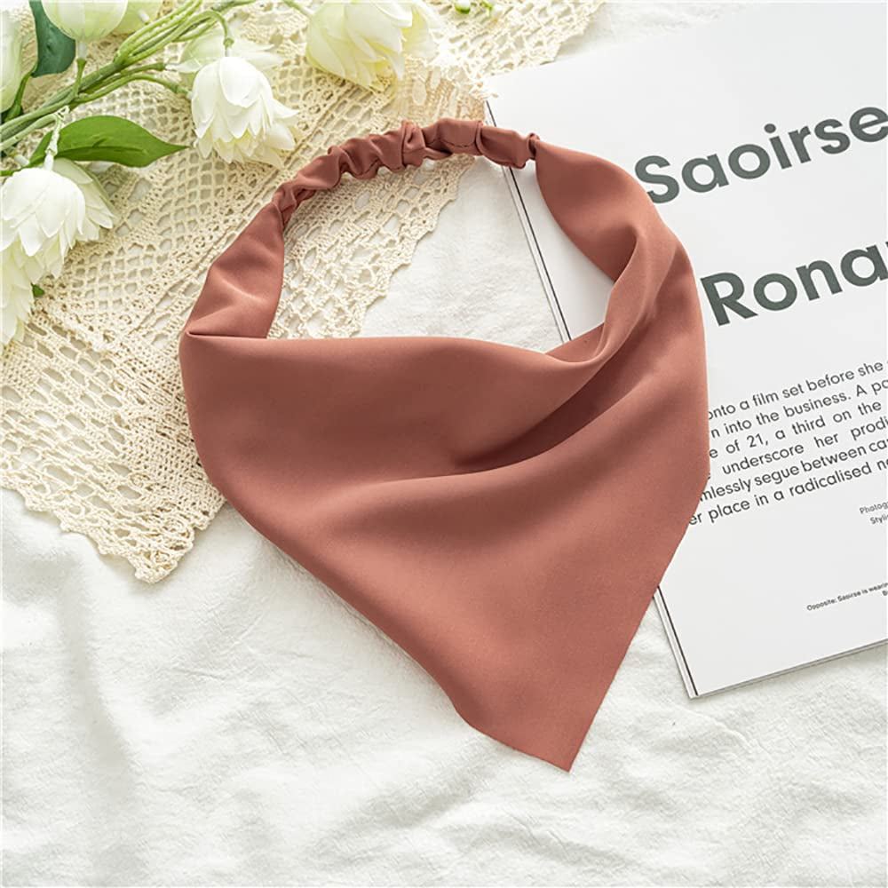 Elastic Hair Scarf Headbands for Women Solid Bandana Headbands Chiffon Head Kerchief Boho Scarf Bandanas with Hair (8 Colors Solid A) Apparel & Accessories > Clothing Accessories > Bandanas & Headties DINPREY   