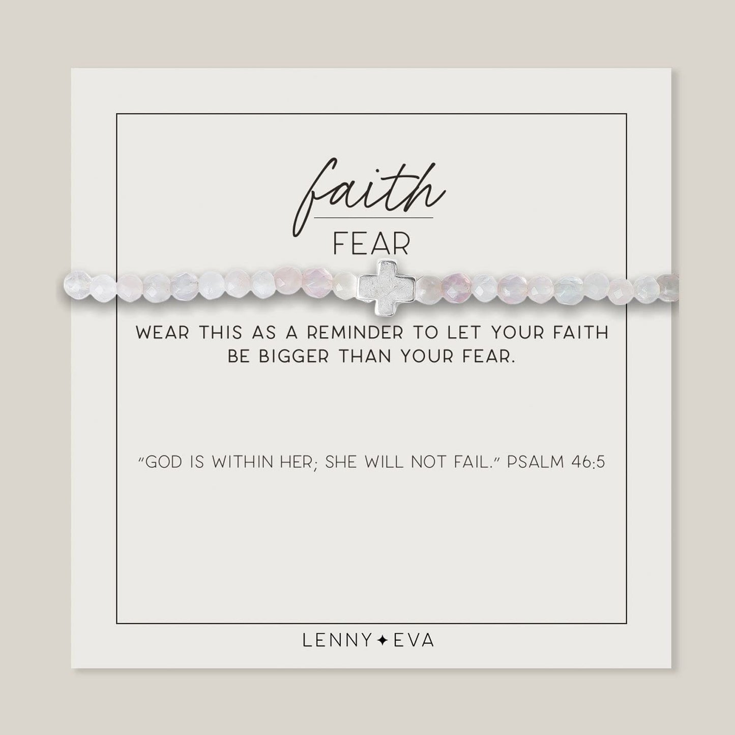 Lenny & Eva Faith over Fear Cross Stretchable Bracelets for Women, Inspirational Jewelry with Message on Card Apparel & Accessories > Jewelry > Bracelets Lenny & Eva Rose Quartz Silver Bracelet 