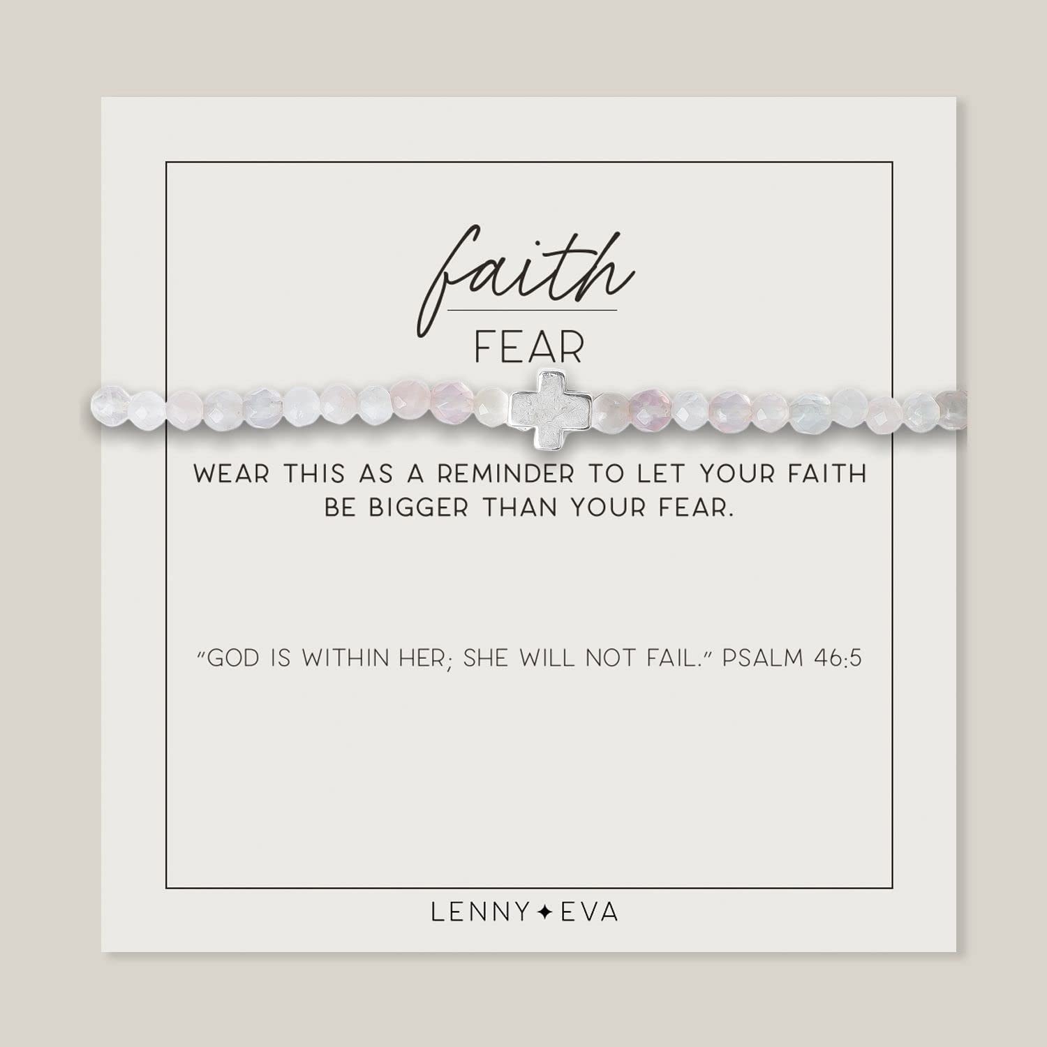 Lenny & Eva Faith over Fear Cross Stretchable Bracelets for Women, Inspirational Jewelry with Message on Card Apparel & Accessories > Jewelry > Bracelets Lenny & Eva Rose Quartz Silver Bracelet 