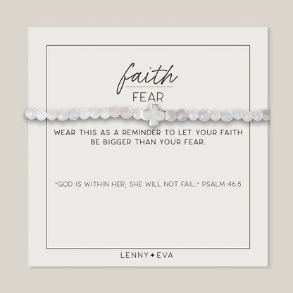 Lenny & Eva Faith over Fear Cross Stretchable Bracelets for Women, Inspirational Jewelry with Message on Card Apparel & Accessories > Jewelry > Bracelets Lenny & Eva Rose Quartz Silver Bracelet 