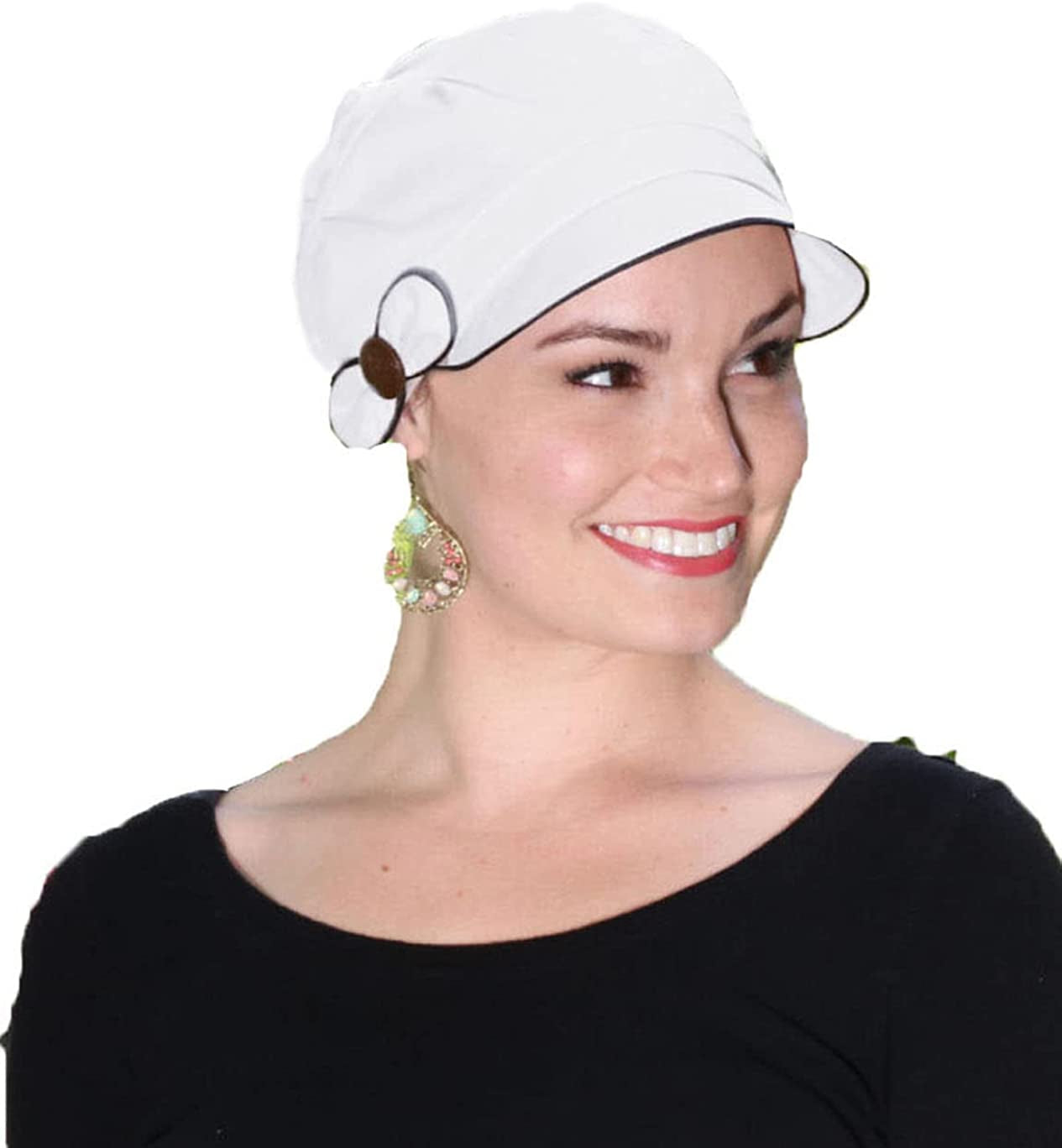Newsboy Cap Summer Hats for Women 50+ UPF Visor Chemo Headwear Cancer Hair Loss 100% Cotton Small or Medium Heads Barcelona Apparel & Accessories > Clothing Accessories > Headwear Hats Scarves & More White Small  