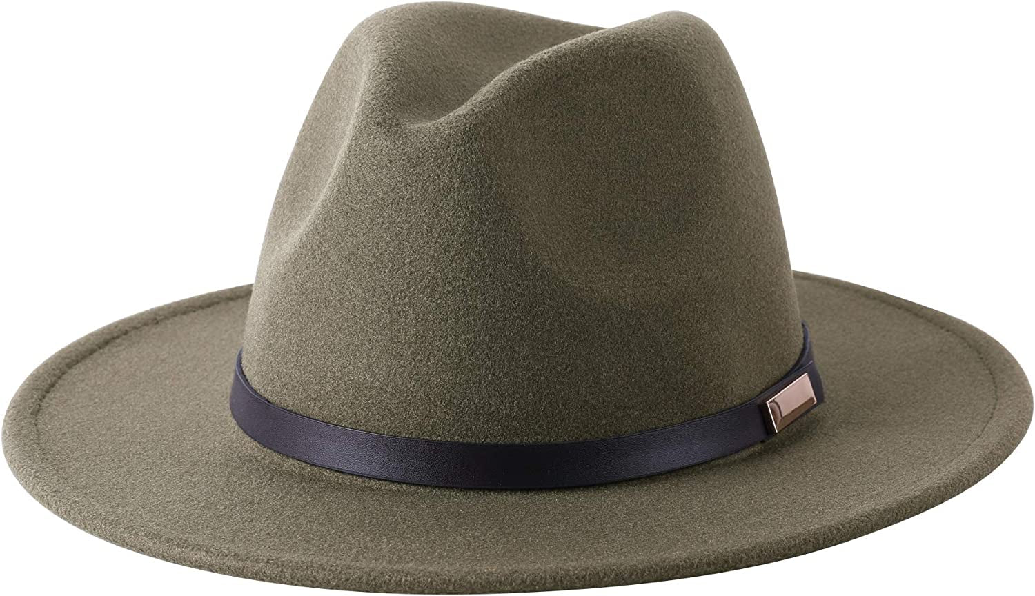 Lanzom Women Lady Retro Wide Brim Floppy Panama Hat Belt Buckle Wool Fedora Hat Apparel & Accessories > Clothing Accessories > Hats Lanzom 01-oliven Green One Size 