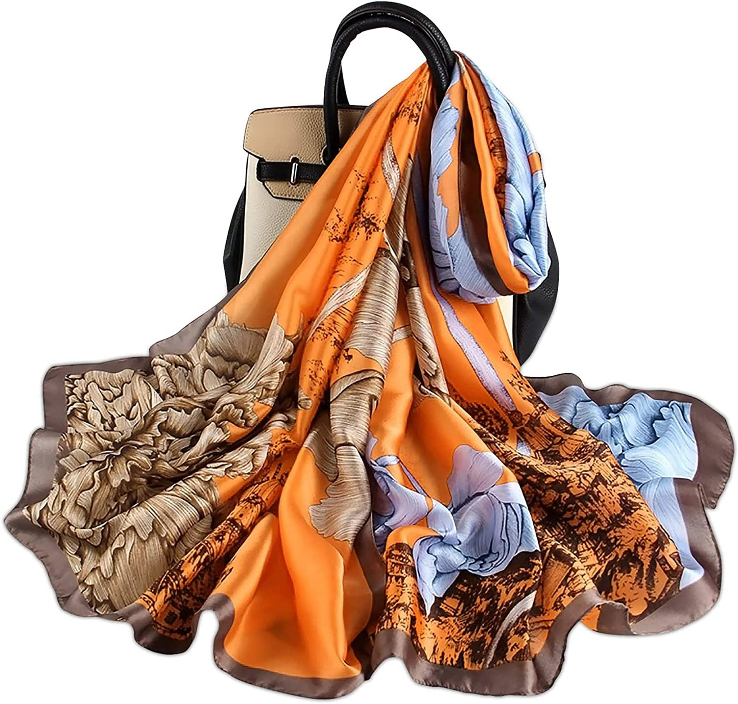 Silk Scarf Women Chiffon Shawl Satin Neckerchief Head Wrap Thin Scarf Beach Hijab Bridal Shawl Binder Scarf Chiffon White Apparel & Accessories > Clothing Accessories > Scarves & Shawls WEIGEER Orange  