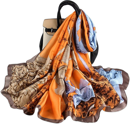 Silk Scarf Women Chiffon Shawl Satin Neckerchief Head Wrap Thin Scarf Beach Hijab Bridal Shawl Binder Scarf Chiffon White Apparel & Accessories > Clothing Accessories > Scarves & Shawls WEIGEER Orange  
