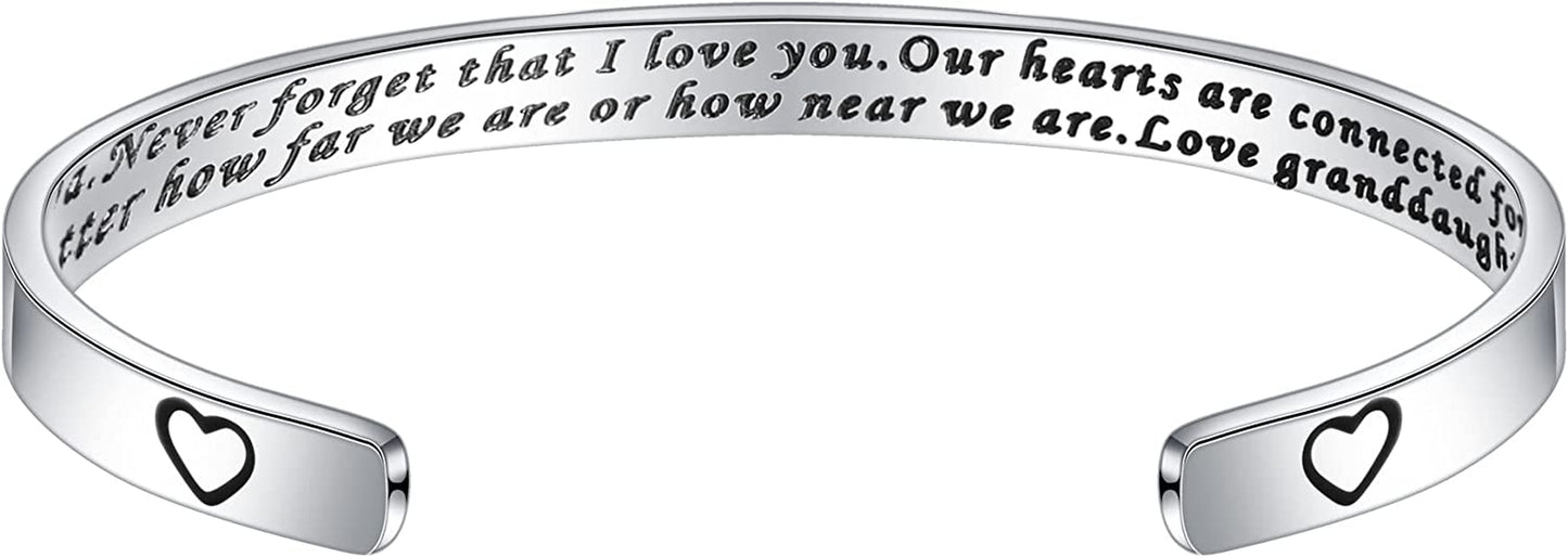 M MOOHAM Bracelets for Women- Engraved Quote Inspirational Bracelet Birthday Christmas Funny Gifts for Best Friend, Daughter, Son, Sister, Niece, Mom, Coworkers, Stainless Steel Jewelry Apparel & Accessories > Jewelry > Bracelets M MOOHAM To grandpa.Never forget that I love you.Our hearts are connected forever.  