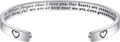 M MOOHAM Bracelets for Women- Engraved Quote Inspirational Bracelet Birthday Christmas Funny Gifts for Best Friend, Daughter, Son, Sister, Niece, Mom, Coworkers, Stainless Steel Jewelry Apparel & Accessories > Jewelry > Bracelets M MOOHAM To grandpa.Never forget that I love you.Our hearts are connected forever.  