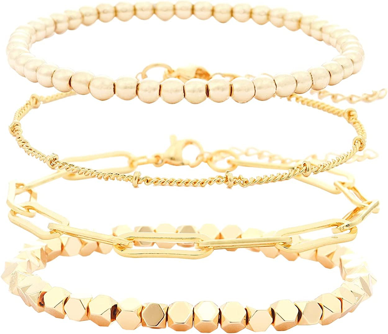 Colorful Beaded Bracelet for Women Heishi Bracelet Set Assorted Gold Bead Stackable Stretch Strand Bracelet Apparel & Accessories > Jewelry > Bracelets WETMT Gold multi  