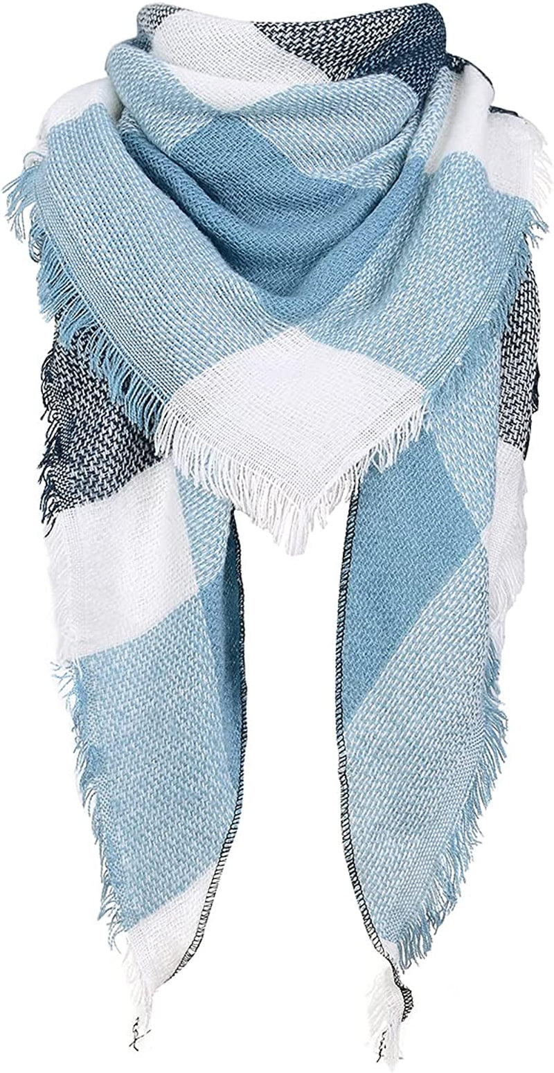 Century Star Women'S Stylish Warm Tassels Soft Plaid Tartan Scarf Winter Large Blanket Wrap Shawl Apparel & Accessories > Clothing Accessories > Scarves & Shawls Century Star Z Triangle Light Blue & Black One Size 