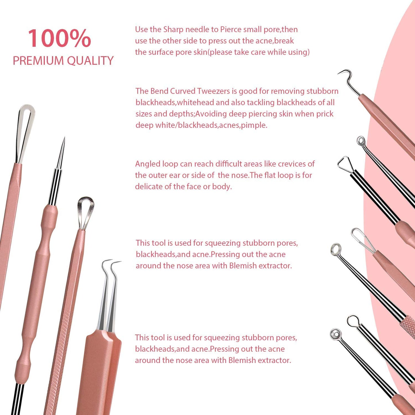 JPNK NEW Pink Blackhead Remover Tools Comedone Extractor Acne Removal Kit for Blemish, Whitehead Popping, Zit Removing for Nose Face with Leather Bag Health & Beauty > Personal Care > Cosmetics > Cosmetic Tools > Skin Care Tools JPNK   