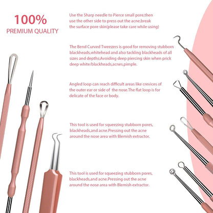 JPNK NEW Pink Blackhead Remover Tools Comedone Extractor Acne Removal Kit for Blemish, Whitehead Popping, Zit Removing for Nose Face with Leather Bag Health & Beauty > Personal Care > Cosmetics > Cosmetic Tools > Skin Care Tools JPNK   