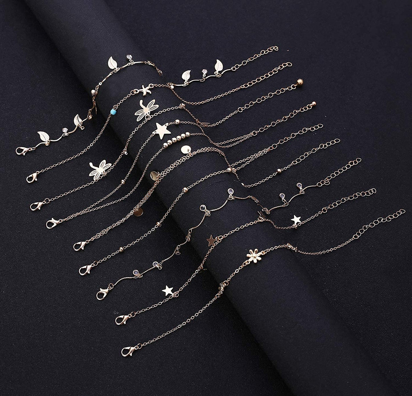 Honsny 18PCS Ankle Bracelets for Women Gold Silver Layered Chain Anklet Set Adjustable Size Beach Anklet Bracelet Jewelry for Women Teen Girls Apparel & Accessories > Jewelry > Anklets Honsny   