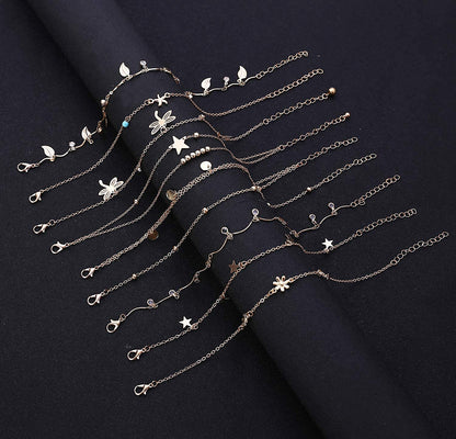 Honsny 18PCS Ankle Bracelets for Women Gold Silver Layered Chain Anklet Set Adjustable Size Beach Anklet Bracelet Jewelry for Women Teen Girls Apparel & Accessories > Jewelry > Anklets Honsny   