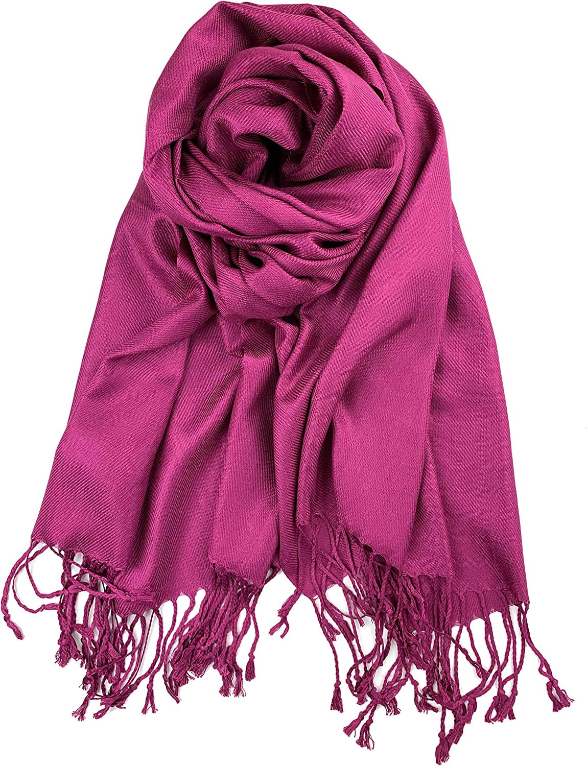 Plum Feathers Premium Solid Color and Metallic Fashion Scarf, Womens Pashmina Shawl Wrap with Fringes Apparel & Accessories > Clothing Accessories > Scarves & Shawls Plum Feathers Dark Fuchsia  