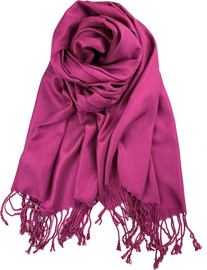 Plum Feathers Premium Solid Color and Metallic Fashion Scarf, Womens Pashmina Shawl Wrap with Fringes Apparel & Accessories > Clothing Accessories > Scarves & Shawls Plum Feathers Dark Fuchsia  