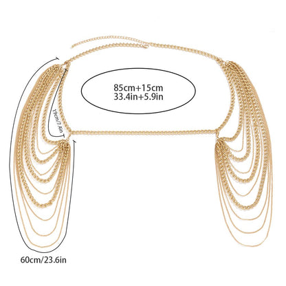 Missgrace Bride Women Shiny Statement Tassel Body Chain Jewelry Shawl Silver Gold Dainty Body Jewelry Layered Shoulder Chain Wedding Party Nightclub Body Accessories Jewelry for Women Bride (Gold) Apparel & Accessories > Jewelry > Body Jewelry Missgrace   