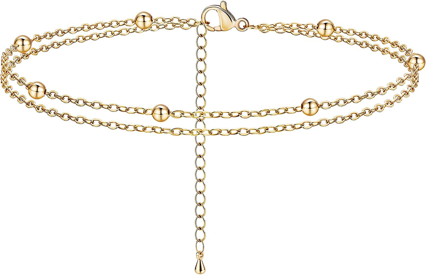 Kyerlyn Dainty Simple Chain Anklet for Women 18K Gold/Silver Plated Summer Beach Beaded Evil Eye Moon Figaro Butterfly Satellite Cuban Pearl Flat Marina Anklet Gift Apparel & Accessories > Jewelry > Anklets Kyerlyn Layered Ball-Gold  