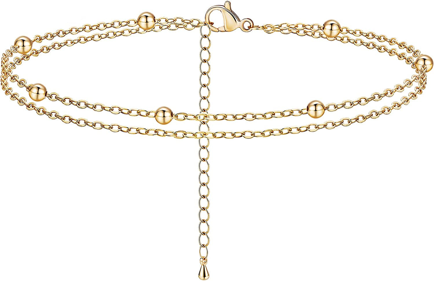 Kyerlyn Dainty Simple Chain Anklet for Women 18K Gold/Silver Plated Summer Beach Beaded Evil Eye Moon Figaro Butterfly Satellite Cuban Pearl Flat Marina Anklet Gift Apparel & Accessories > Jewelry > Anklets Kyerlyn Layered Ball-Gold  
