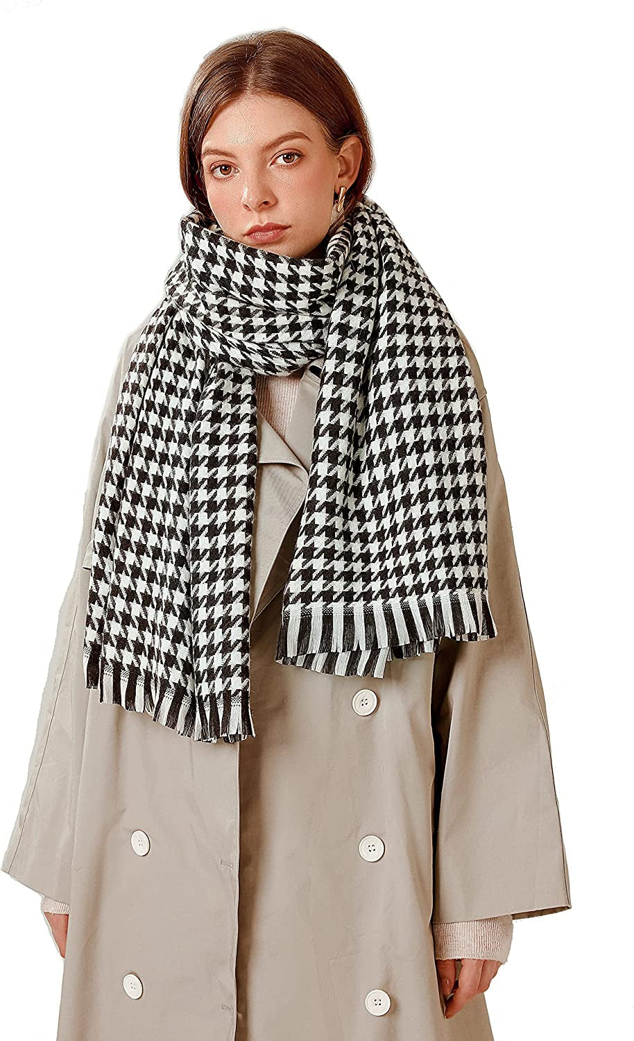 Jeelow Winter Pashmina Blanket Scarfs Shawls Wraps Open Front Poncho Cape for Women Wedding Evening Dresses Apparel & Accessories > Clothing Accessories > Scarves & Shawls Jeelow Black White Plaid  
